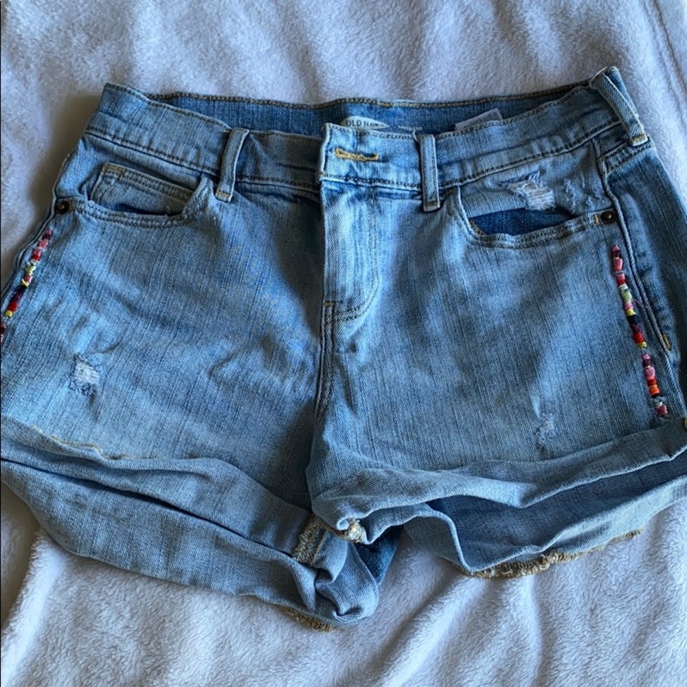 colored detail denim shorts